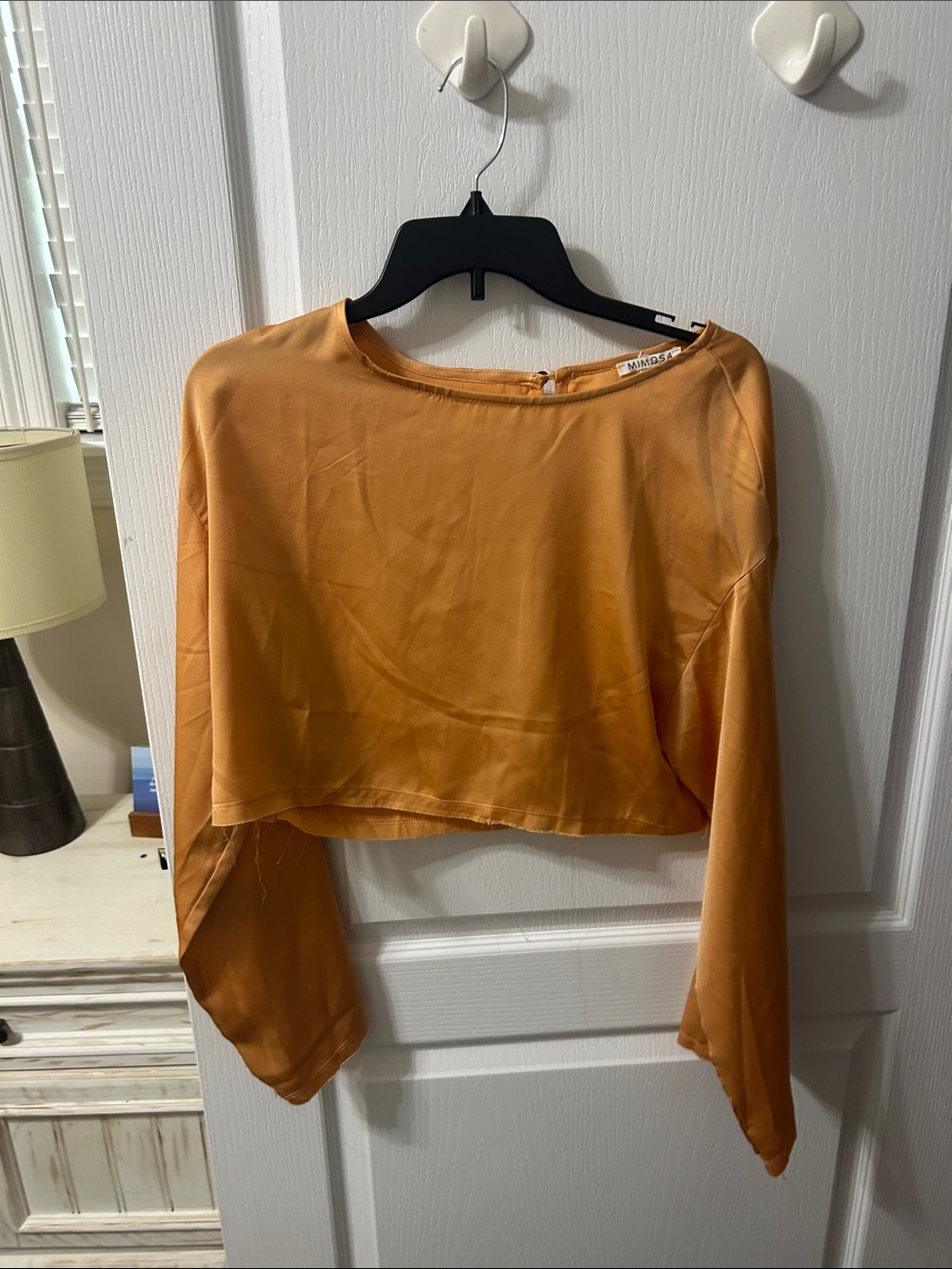 Silky Cropped Long-Sleeve Top - Orange